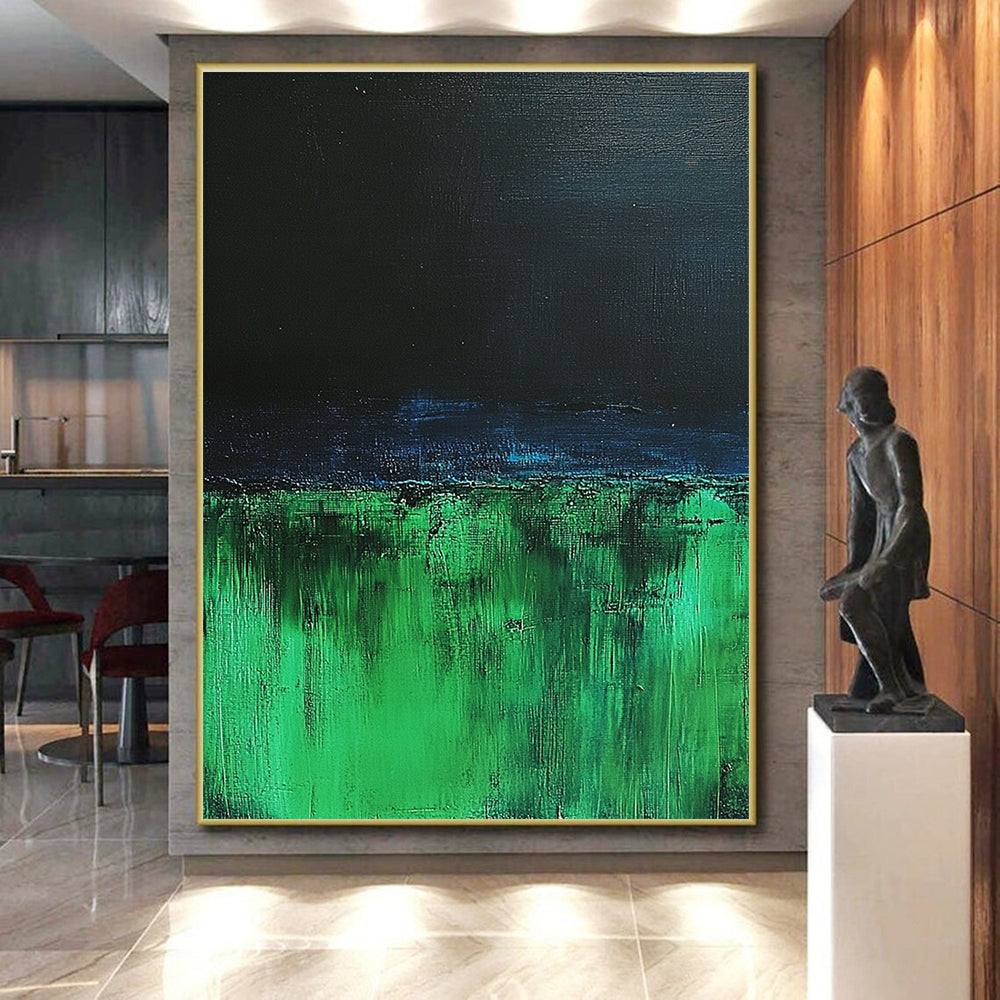 Green and Black Landscape Abstract Painting with Bold Textures GER116