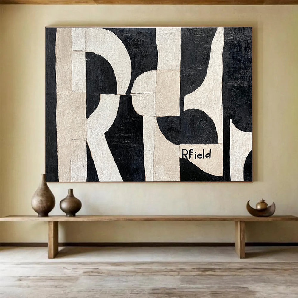 Black White Geometry - Monochromatic Abstract Painting DYP018