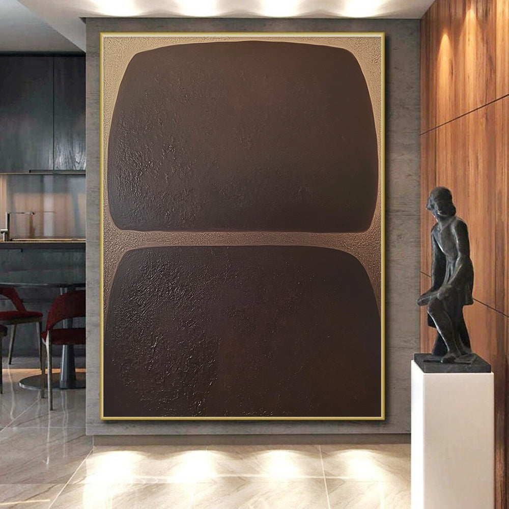 Brown Rectangular Abstract Painting with Textured Surfaces GER061
