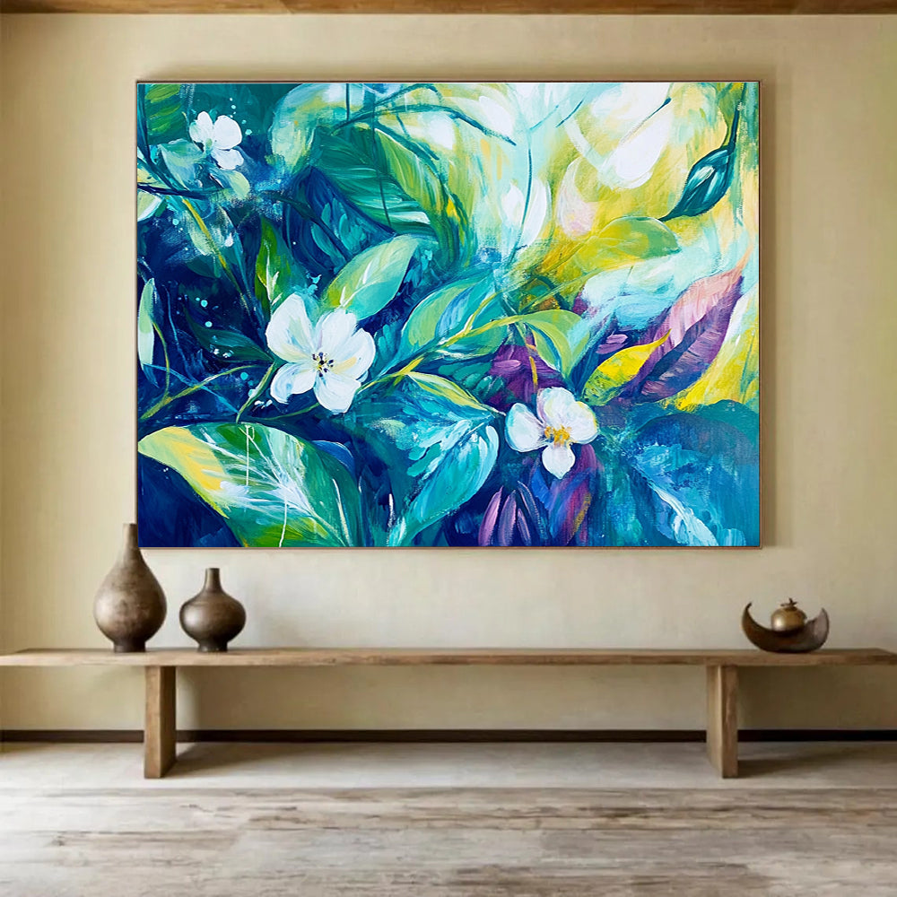 Green Blue White - Flower Leaf Abstract Painting DYP023