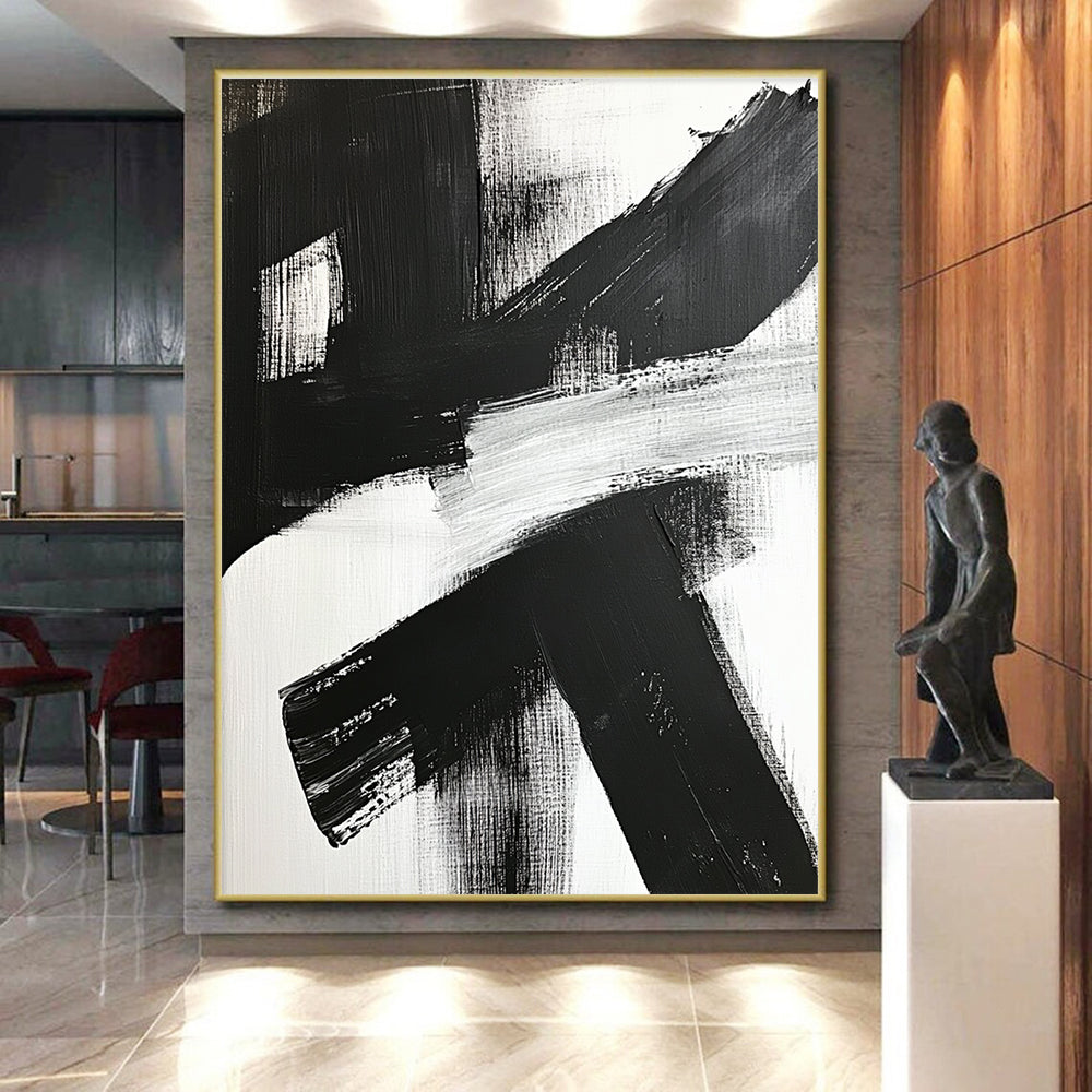 Bold Black White Abstract with Thick Cross Strokes GER359