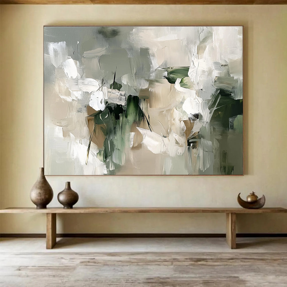 Neutral Tones Floral Abstract Painting with Green and Beige DYP509