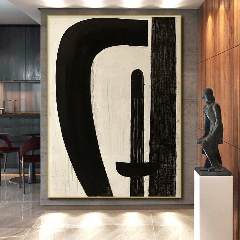 Black and White Curved Abstract Art with Bold Forms GER246