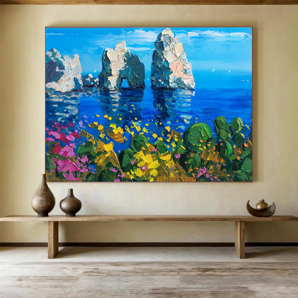 Sea Stacks and Blooms Abstract Painting THY449