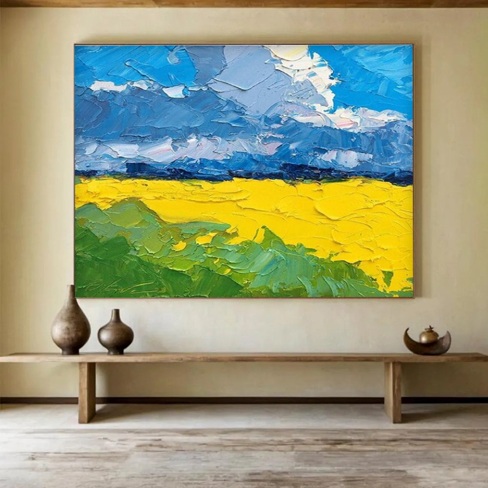 Yellow Green Blue Sky Landscape Abstract Painting THY480