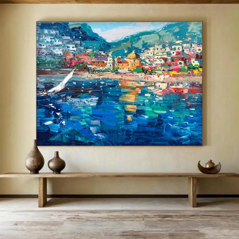 Vibrant Coastal Town Abstract Painting THY443