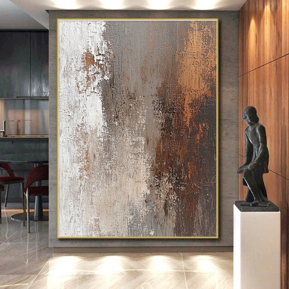 Rustic Brown and Gray Abstract Painting with Weathered Textures GER115