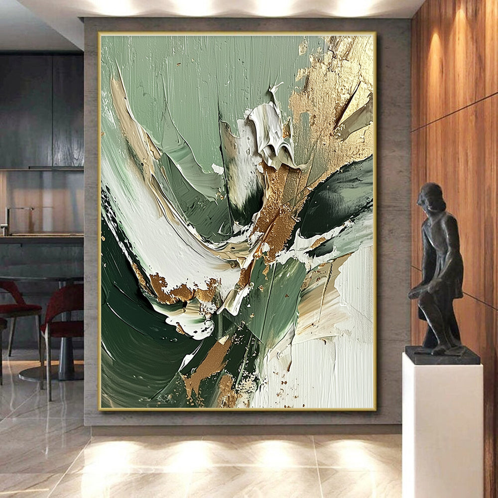 Green Gold Textured Abstract Painting with Luxe Impasto GER536