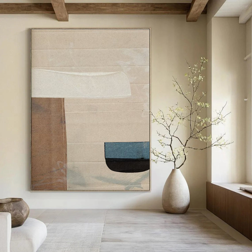 Neutral - toned Collage Abstract Painting on Cardboard ADGE182
