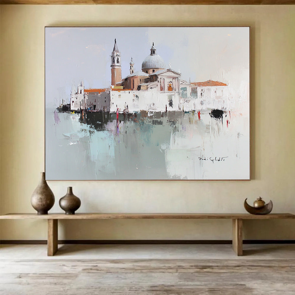 Venice Architecture Abstract Painting with White and Gray Tones DYP568