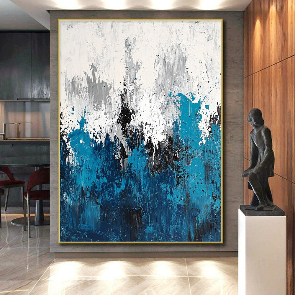 Blue and White Abstract Painting with Textured Layers GER572