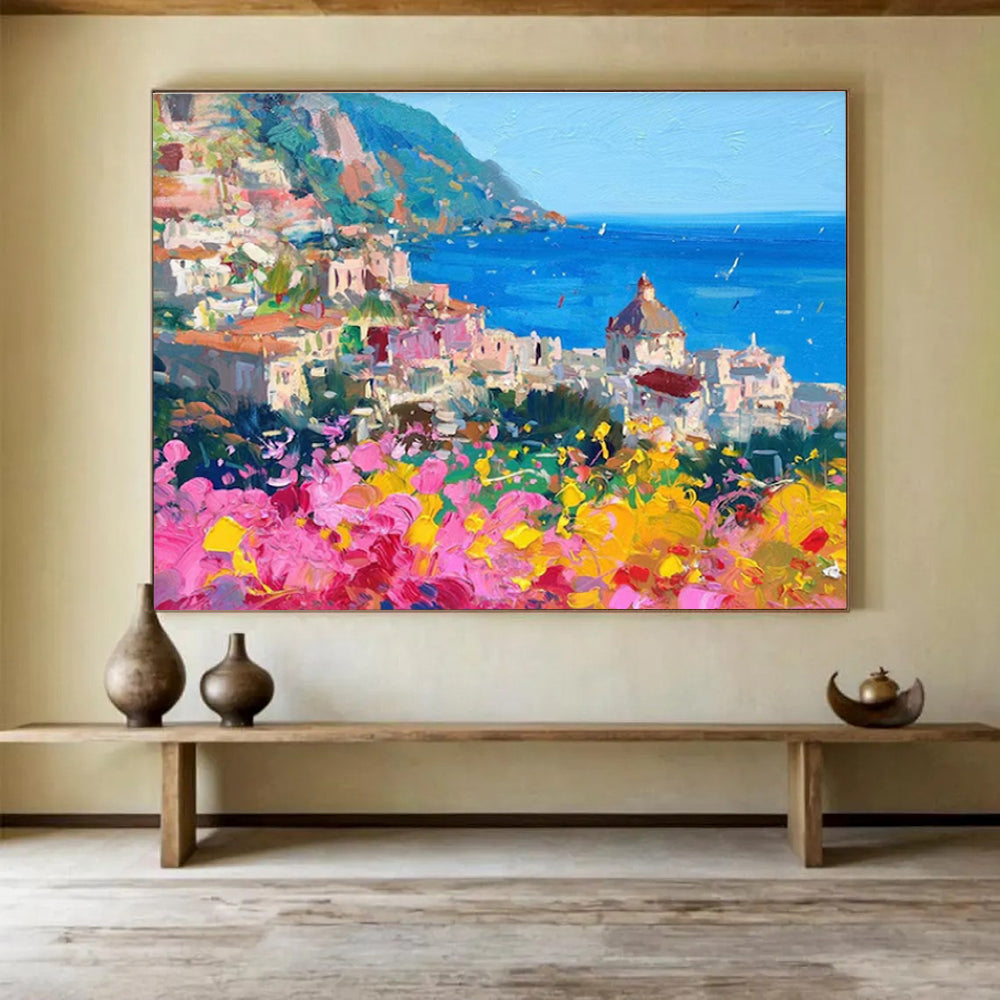 Colorful Coastal Town Abstract Painting THY473
