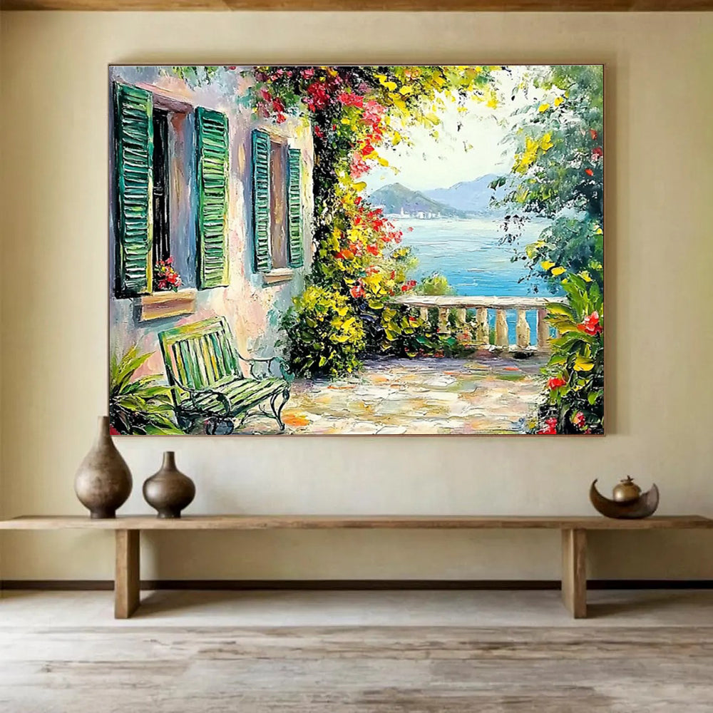 Coastal Terrace Abstract Painting with Charming, Mediterranean Vibes THY415