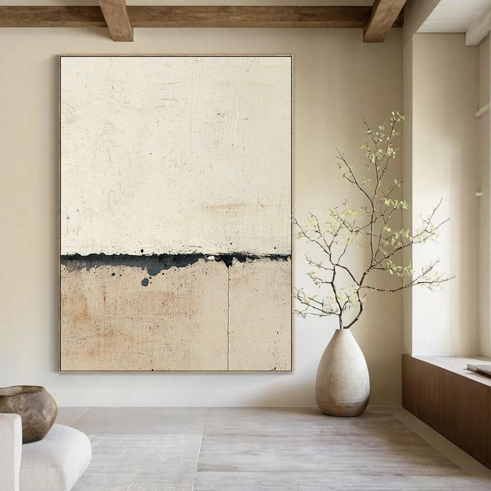 Large abstract painting depicting the transition between concrete and sand with soft edges and subtle tones in a Rothko-inspired style.STSC701