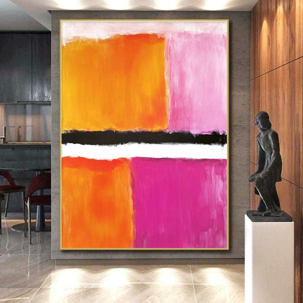 Orange and Pink Abstract Painting with Bold Color Blocks GER141