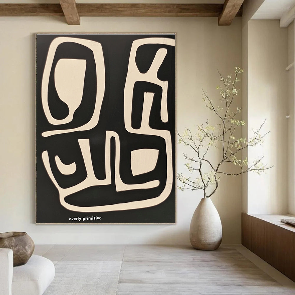 Large abstract painting featuring thick brush strokes and bold white text on a vibrant background ideal for modern decor.STSC1211