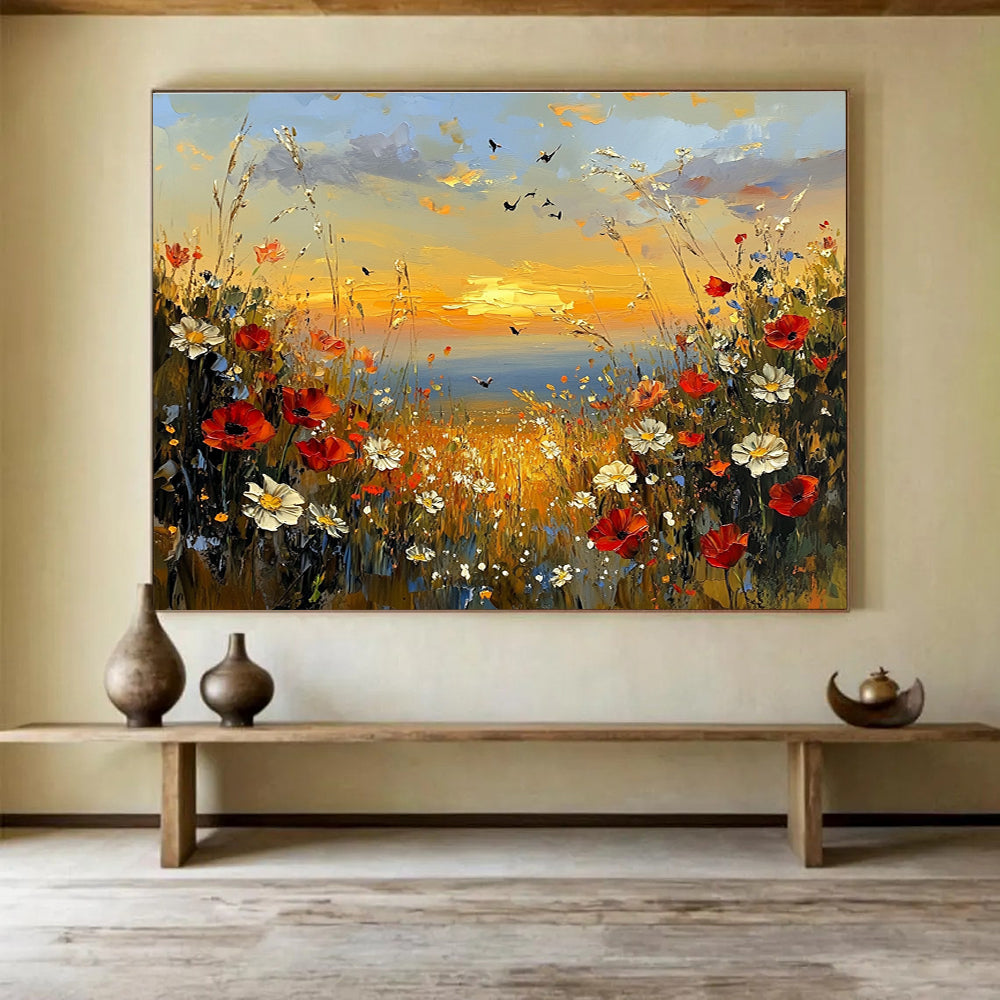 Flower Field Sunset - Impressionist Landscape Painting DYP056