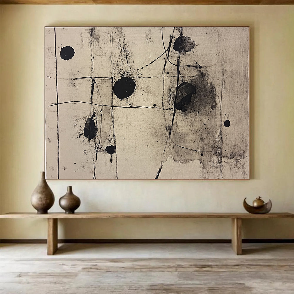 Black and White Ink - Style Abstract Painting with Spontaneous Marks DYP253