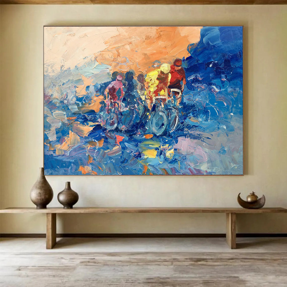 Cyclists in Motion Abstract Painting THY441
