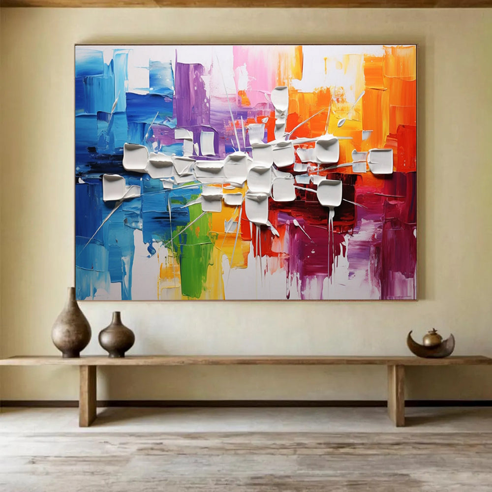 Color - Blocked 3D Abstract Painting with Vivid and White Elements THY297