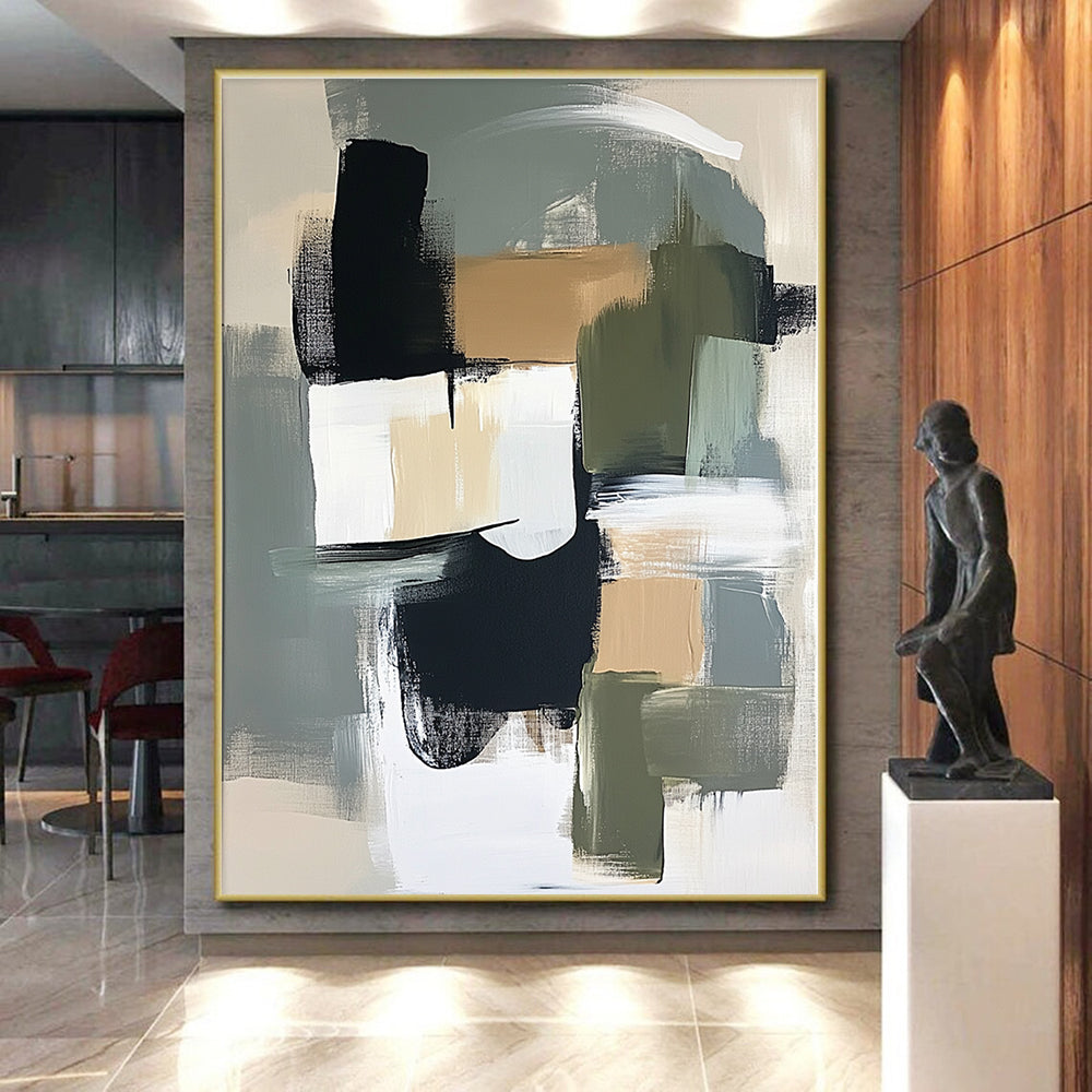 Gray Green and Black Abstract Painting with Bold Brushstrokes GER695