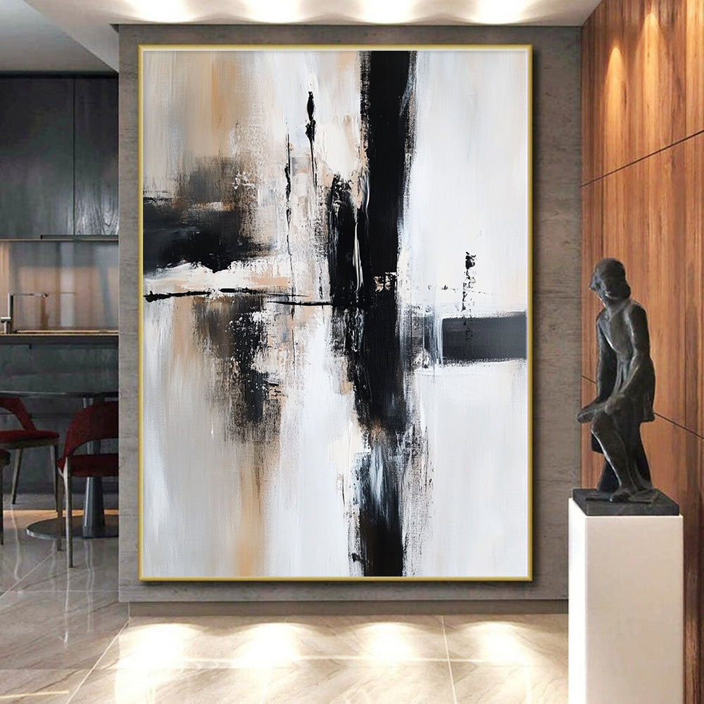 Black Beige and Gray Abstract Painting with Fluid Movements GER509