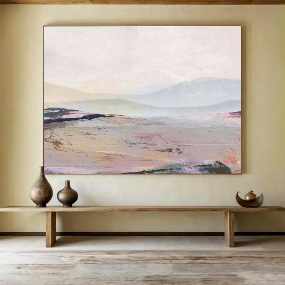 Pastel Mountain Abstract Painting with Soft Color Blends THY129