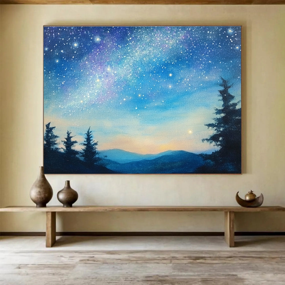 Starry Night Mountain - Celestial Landscape Abstract Painting DYP013