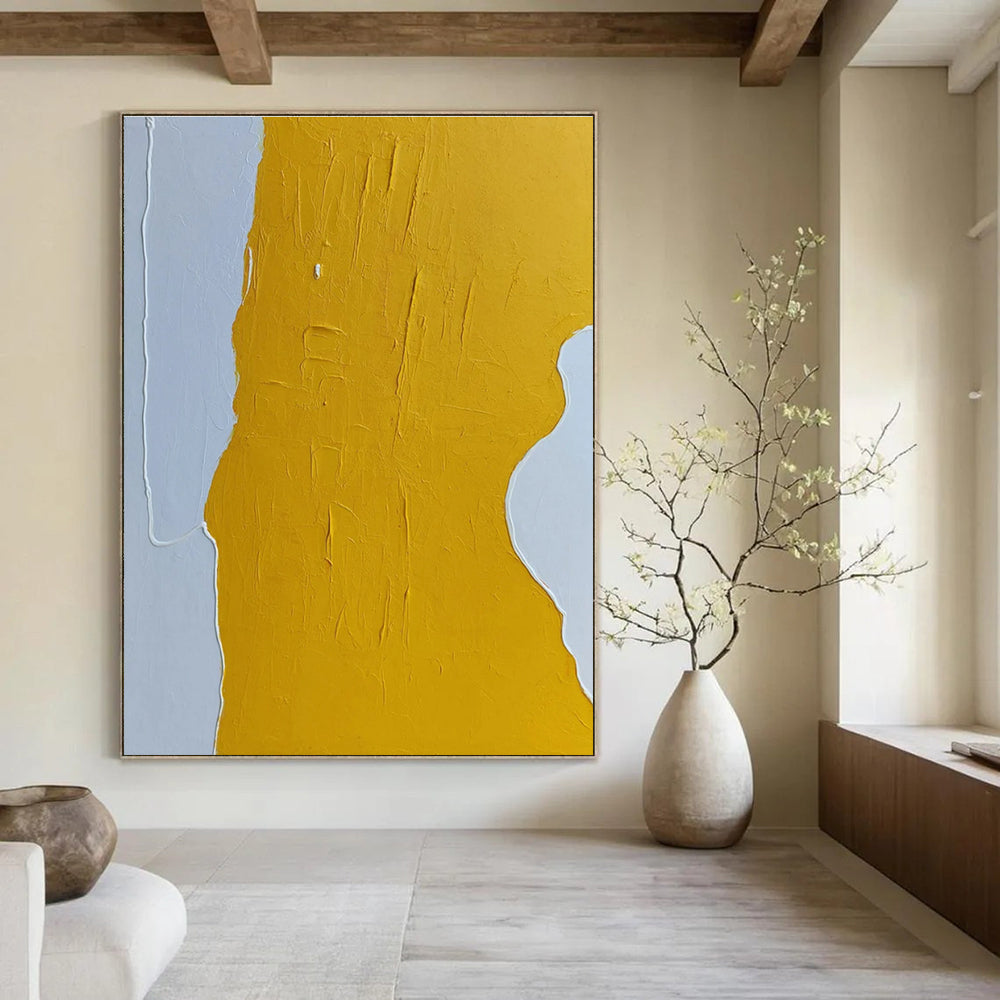Yellow and White Textured Abstract Painting ADGE340