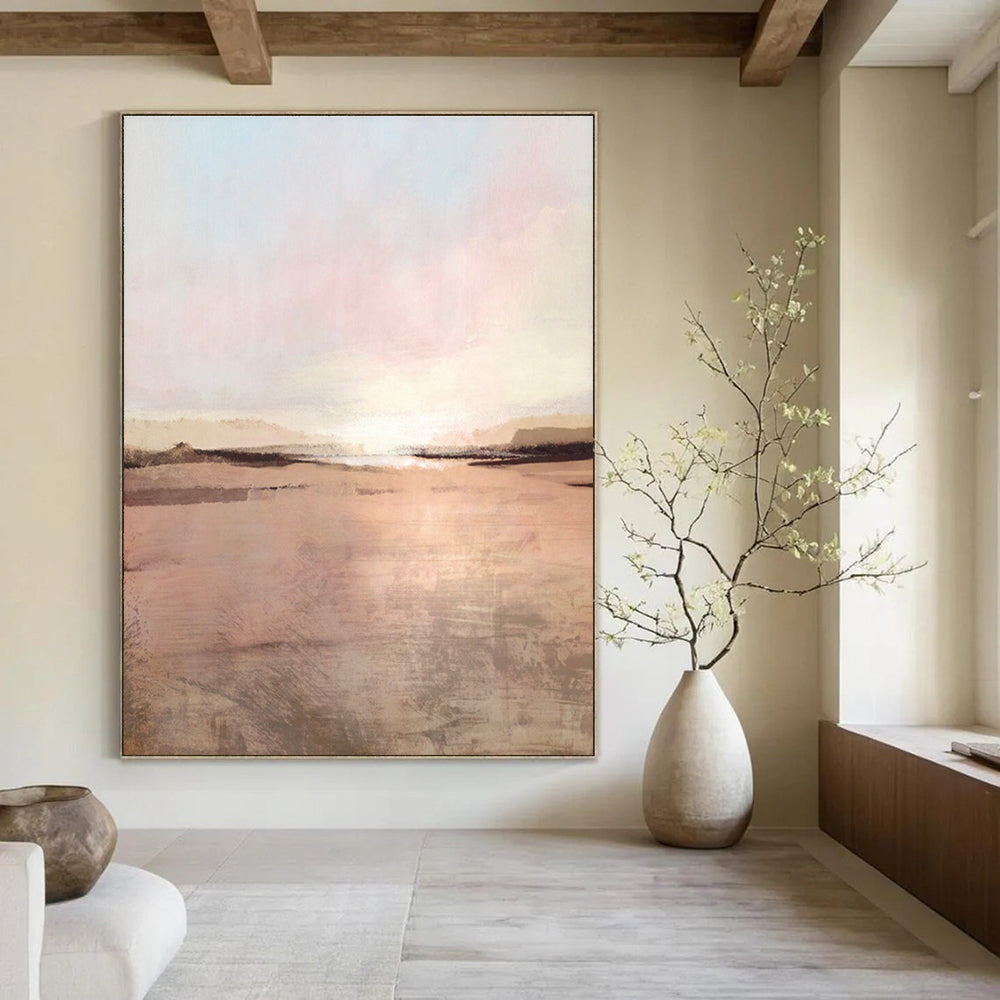 Sunset Landscape Abstract with Pink and Beige Tones Painting ADGE156