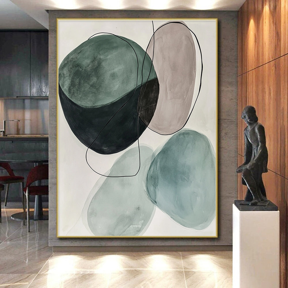 Green Beige Abstract Painting with Minimalist Forms GER734