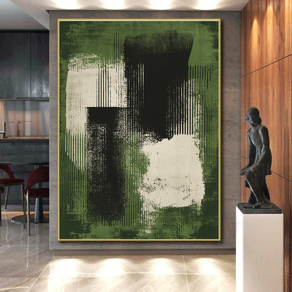 Green and Black Abstract Painting with Textured Brushstrokes GER264