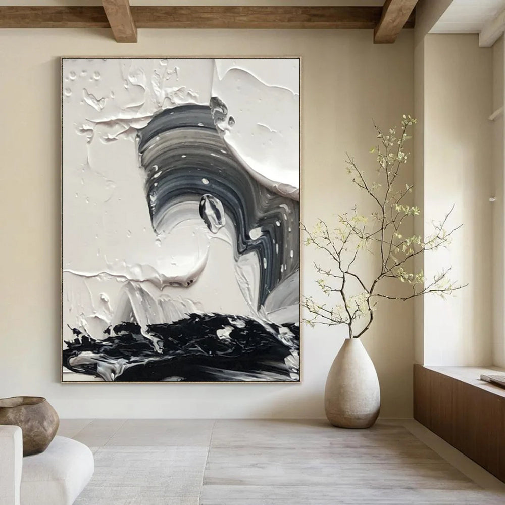 Monochrome Impasto Swirl Abstract Painting with Fluid Textures ADGE444