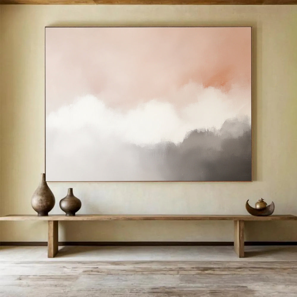 Soft Cloud Abstract Painting with Peach and Gray Tones DYP518