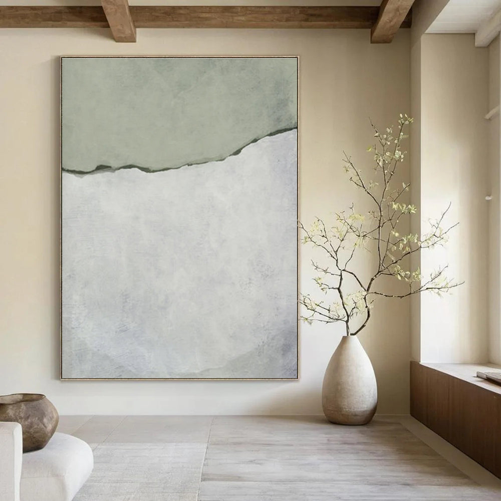 Green and Gray Abstract Tear Painting ADGE241
