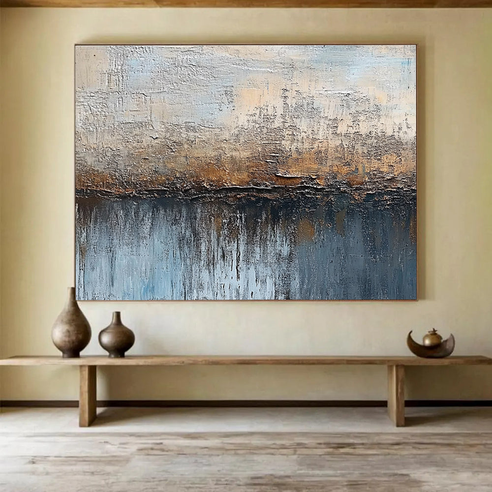Earthy Tones Textured Abstract Painting with Reflective Elements DYP315