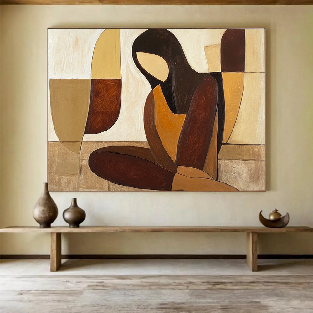 Geometric Figure Abstract Painting with Earthy Tones DYP496