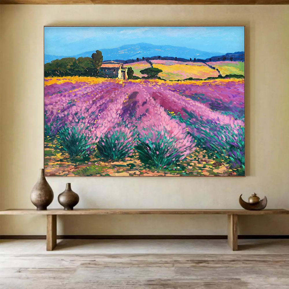 Purple Yellow Lavender Field Abstract Painting THY476