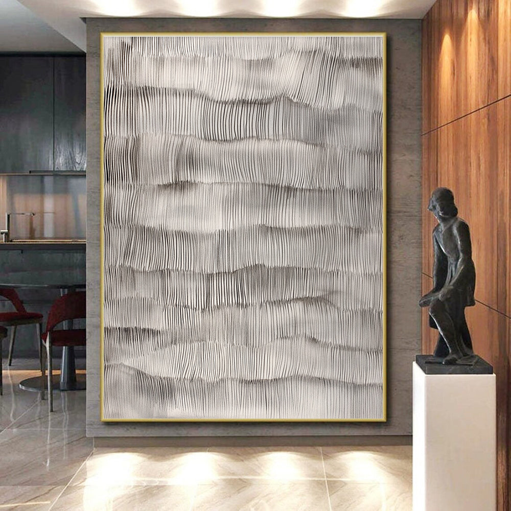 Gray Wavy Line Textures Abstract Painting GER869