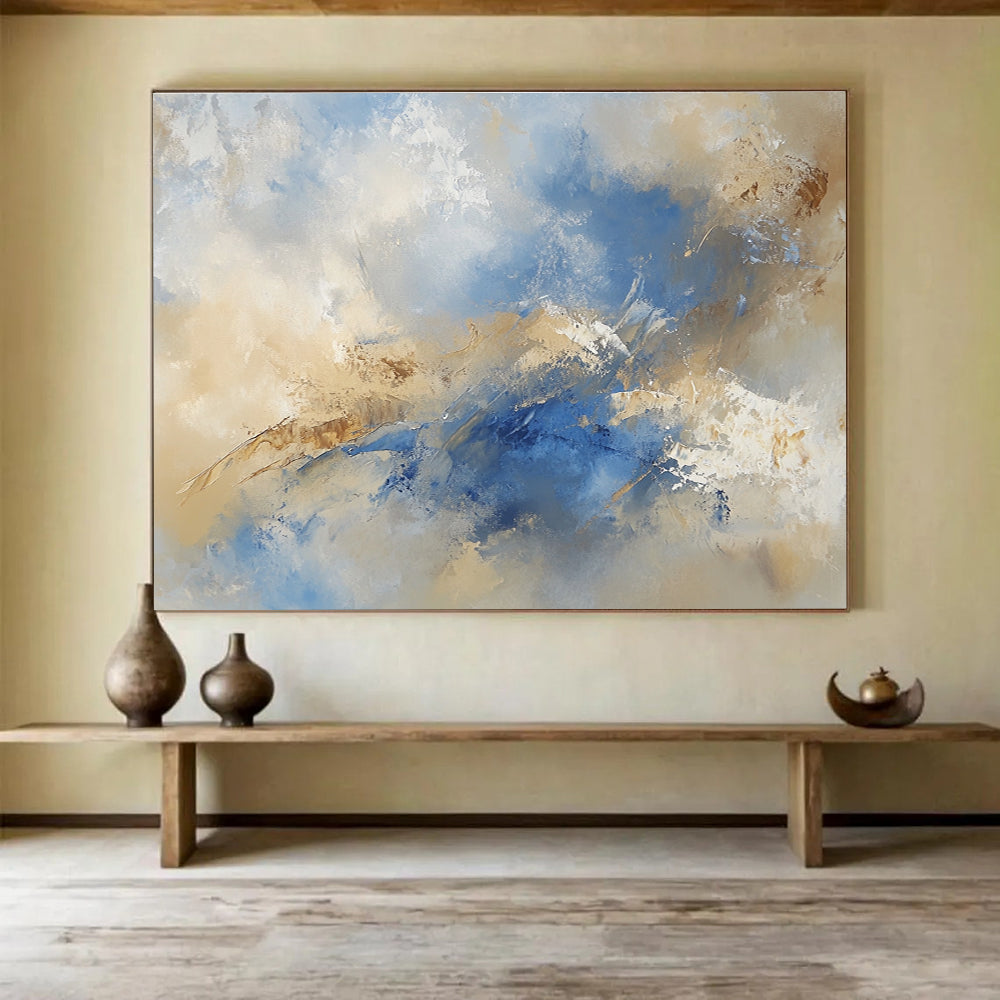 Blue and Beige Abstract Painting with Soft Brushstrokes DYP181