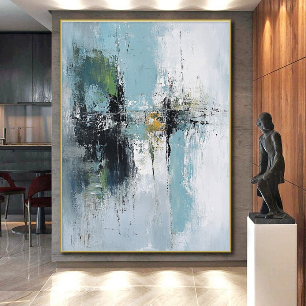 Light Blue Green Abstract Painting with Subtle Reflections GER758