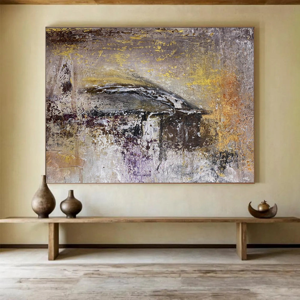 Gray Purple Abstract Painting with Muted - Mysterious Hues THY372