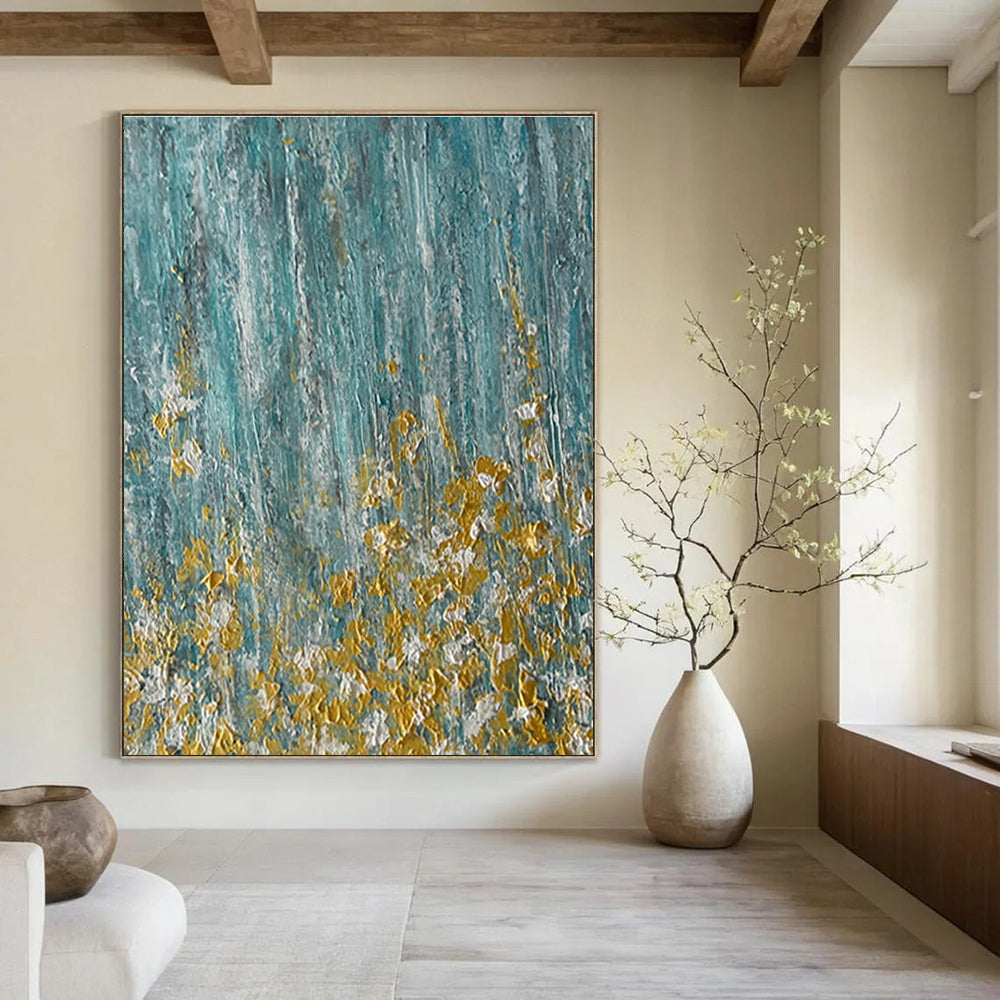 Turquoise - Gold Abstract Painting with Speckled Details ADGE462