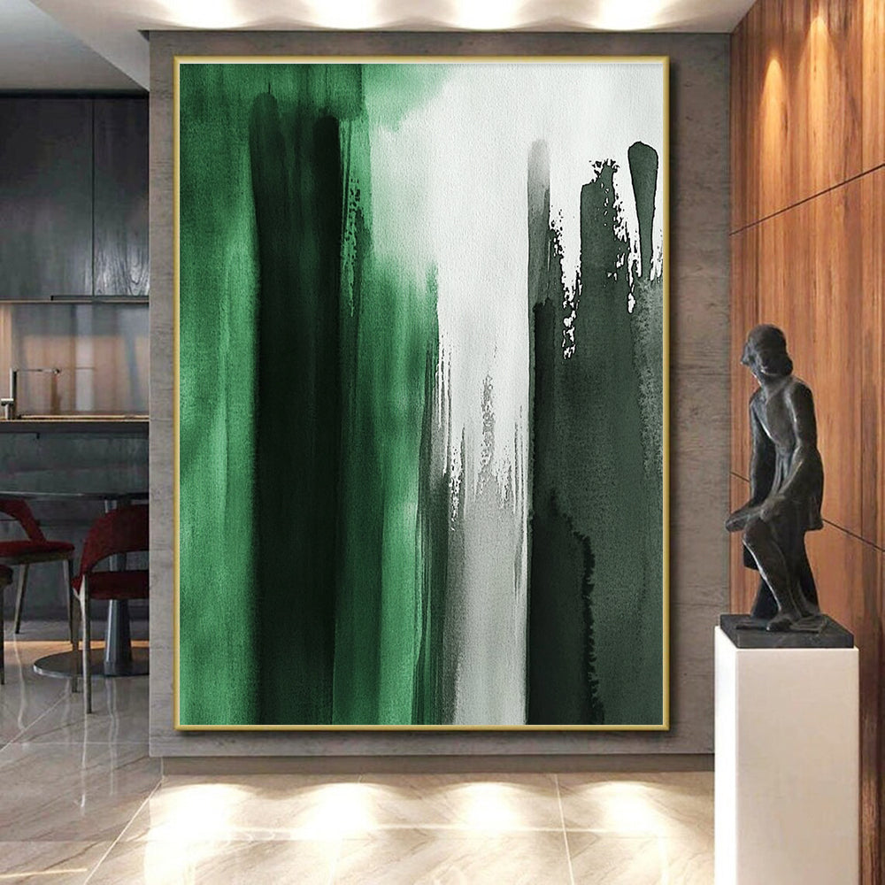 Green Black and White Abstract Painting with Watercolor Wash GER424