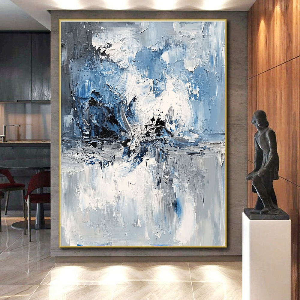Blue and Gray Abstract Painting with Impasto Technique GER573