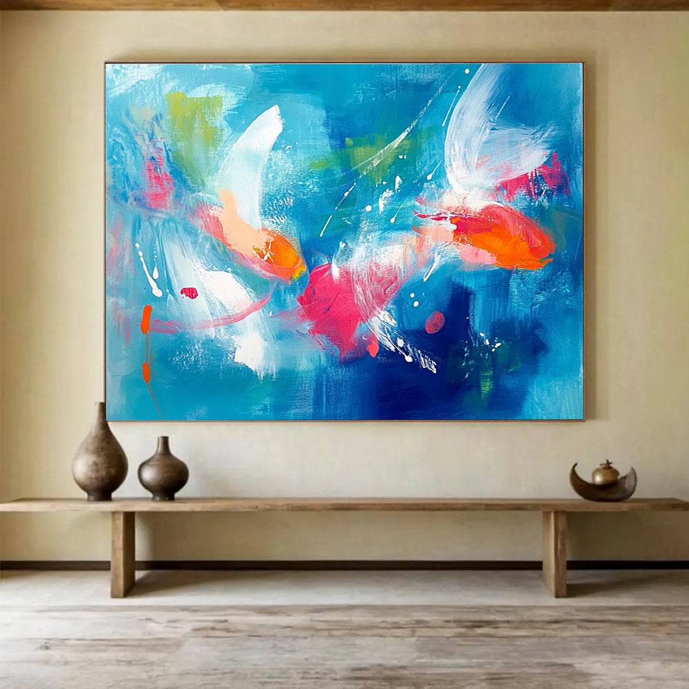 Colorful Fish Abstract Painting with Blue Background DYP466