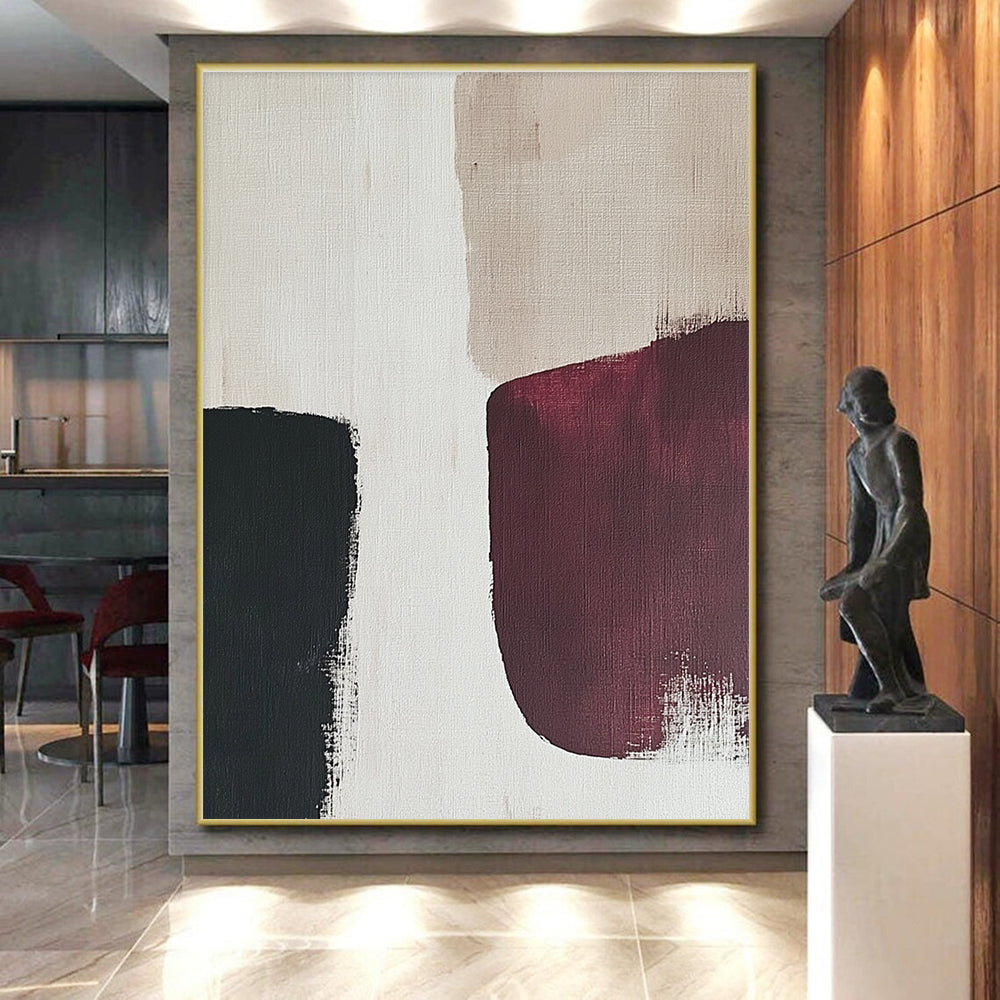 Black and Burgundy Abstract Painting with Bold Forms GER175