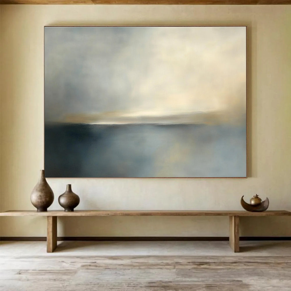 Subtle Horizon Abstract Painting with Soft Grays and Blues DYP239