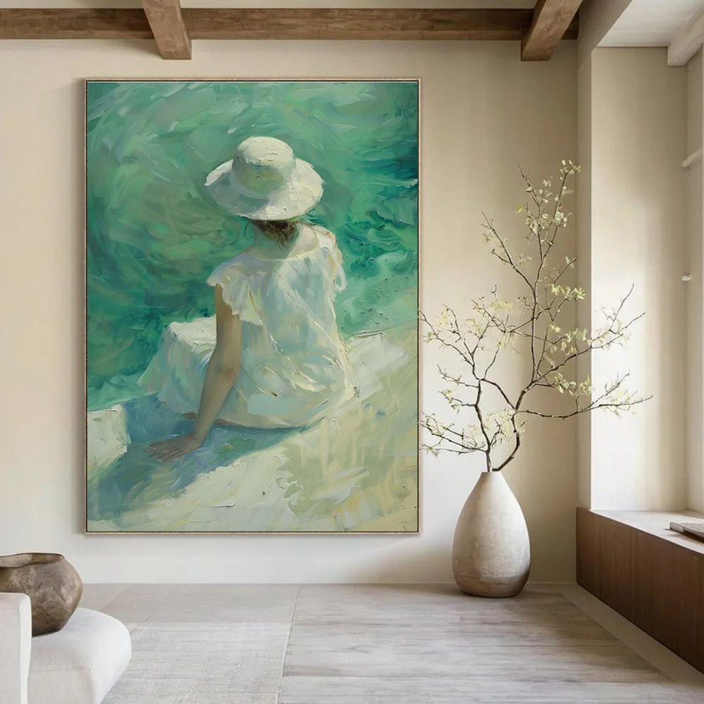 Soft - colored Woman by the Sea Abstract Painting ADGE088
