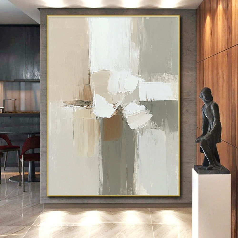 Neutral Tones Abstract Painting with Floral - like Shapes GER636